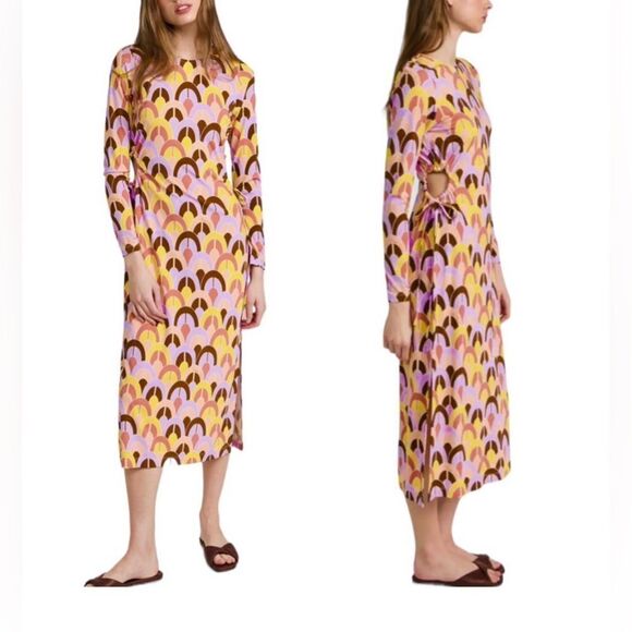 NWT Cara Cara Celeste Geo Lavender Zest Side Cut Out Jersey Knit Midi Dress XS - Picture 1 of 12